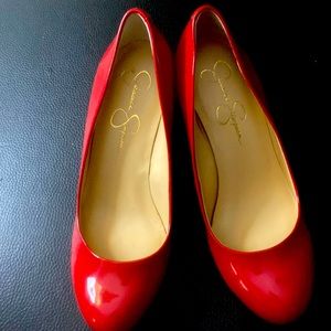 Jessica Simpson, size 7M, Wedge heal. Red patent leather, Never been worn.